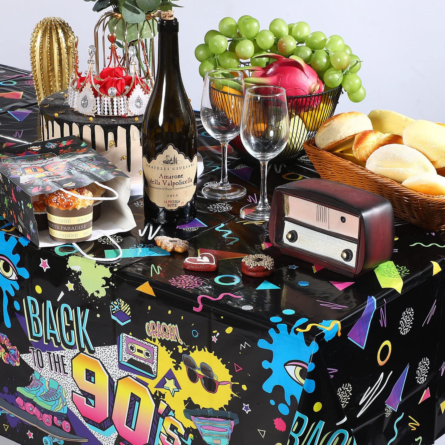 Tegeme 3 Pcs 90s Plastic Party Table Cover Back to The 90s Tablecloth 90s Birthday Party Decoration The 90s Hip Hop Party Supp