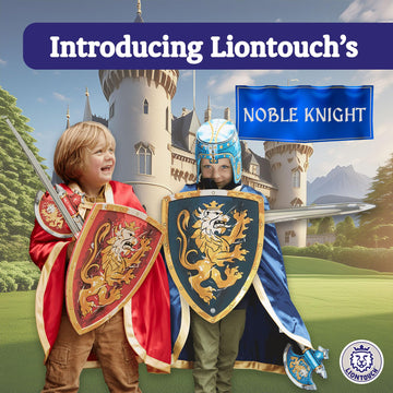 Liontouch - Noble Knight Toy decorative replica blades Shields & Axes Blue & Red | Medieval Pretend Play Set for 2 Boys in Foam with Golden Lion Theme | Safe & Combat Accessories for Dress Up & Costumes