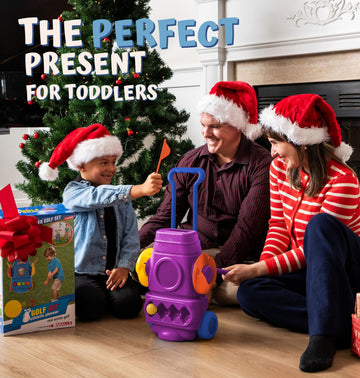 ToyVelt Toddler Golf Set - 6 Balls, 4 Sticks, 2 Holes, Putting Mat - Purple, Medium, Plastic