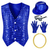Kids Dance Hip Hop Jazz Costume Boys Sequin Vest Hat Sunglasses Set For Dance Party 3-4T Blue