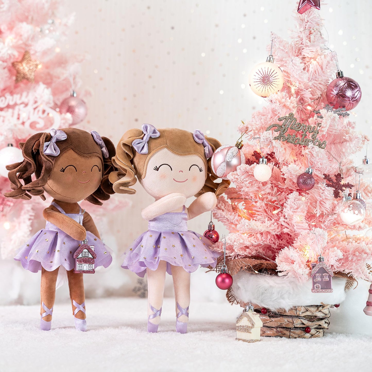 Gloveleya Baby Dolls Soft Snuggly Curly Hair Ballerina Doll First Baby Girl Gifts Plush Ballet Doll With Lace Mesh Dress Purple 14Inches Ballerina Series