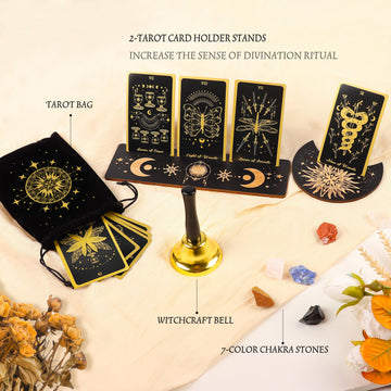 78 Tarot Cards With Guidebook - Tarot Deck Gift Set With Tarot Cloth & Holder, Chakra Stones & More, Black Tarot Cards Deck Fort