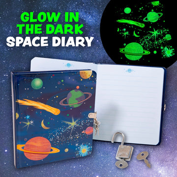 Peaceable Kingdom Deep Space Glow In The Dark 6.25' Lock And Key, Lined Page Diary For Kids