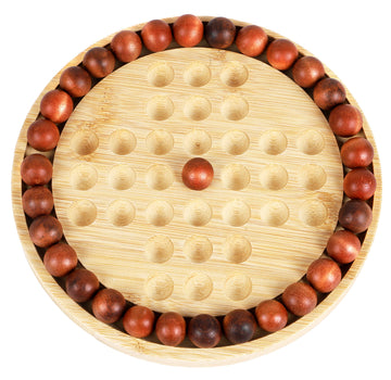 TOWO Wooden Solitaire Game -Peg Solitaire Puzzle Toy - Classic Board Game Marble Chess Mind Game 22.5 CM 8.8 Round Board with