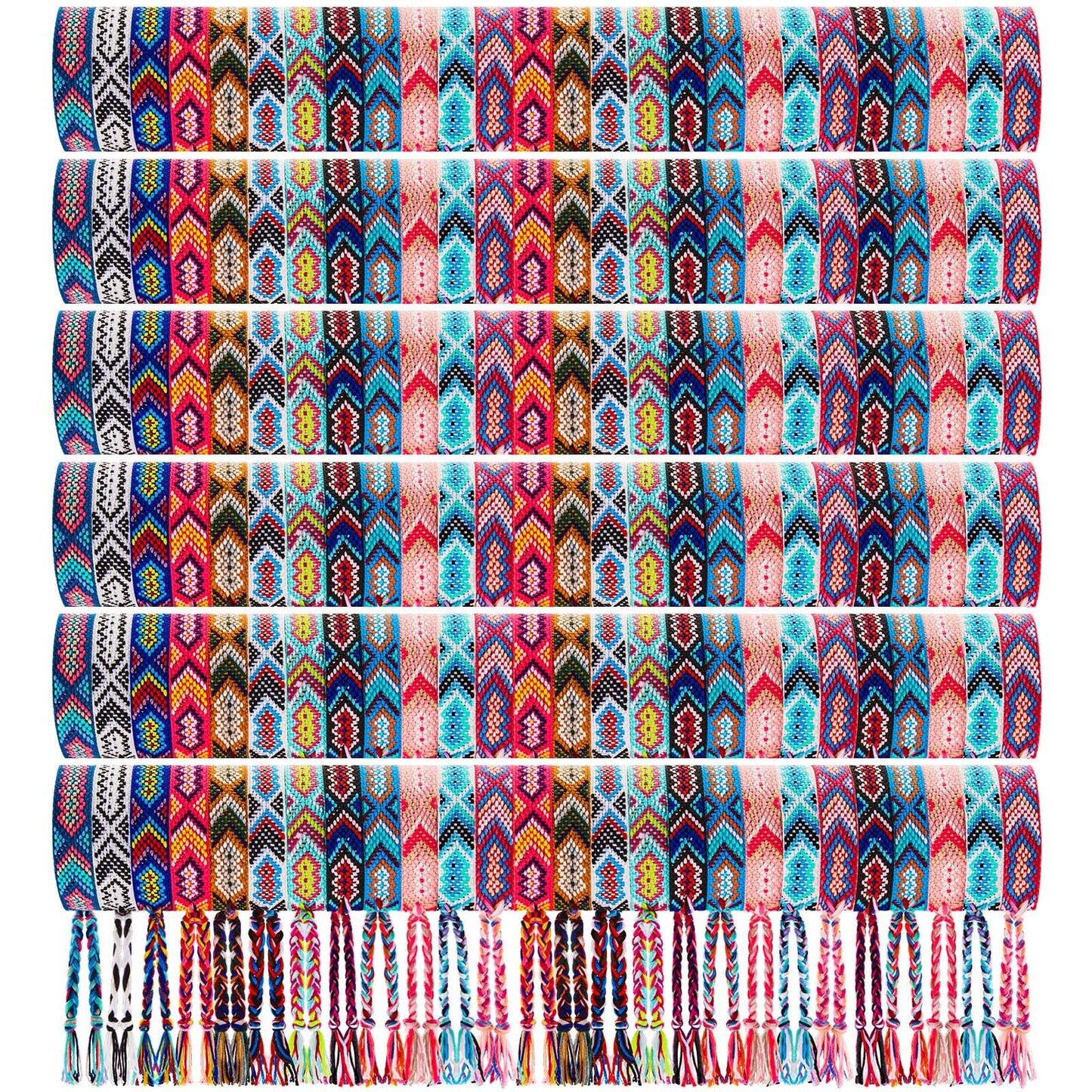 Henoyso 100 Pcs Nepal Woven Friendship Bracelets Bulk Adjustable Braided Bracelets Woven String Bracelet With Sliding Knot Closu