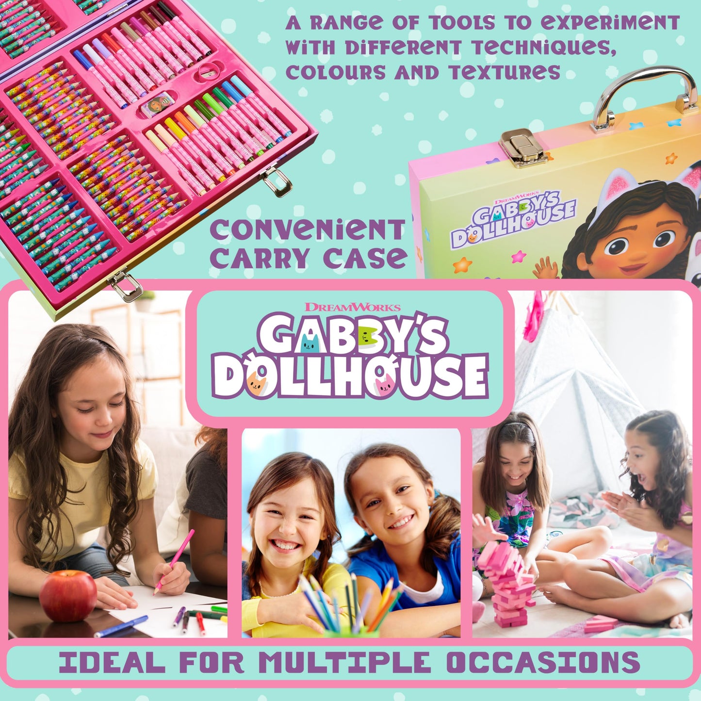 Gabbys Dollhouse Kids Art Set - Multicolor Drawing Kit with Travel Case