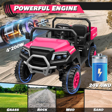 Anrli 24V 4Wd Ride On Truck Car W/800W Motors, Gift Flower, 20 ' ' Xl 2 Seaters, 2.4G Remote Control, 4 Wheeler, Music, Led Ligh