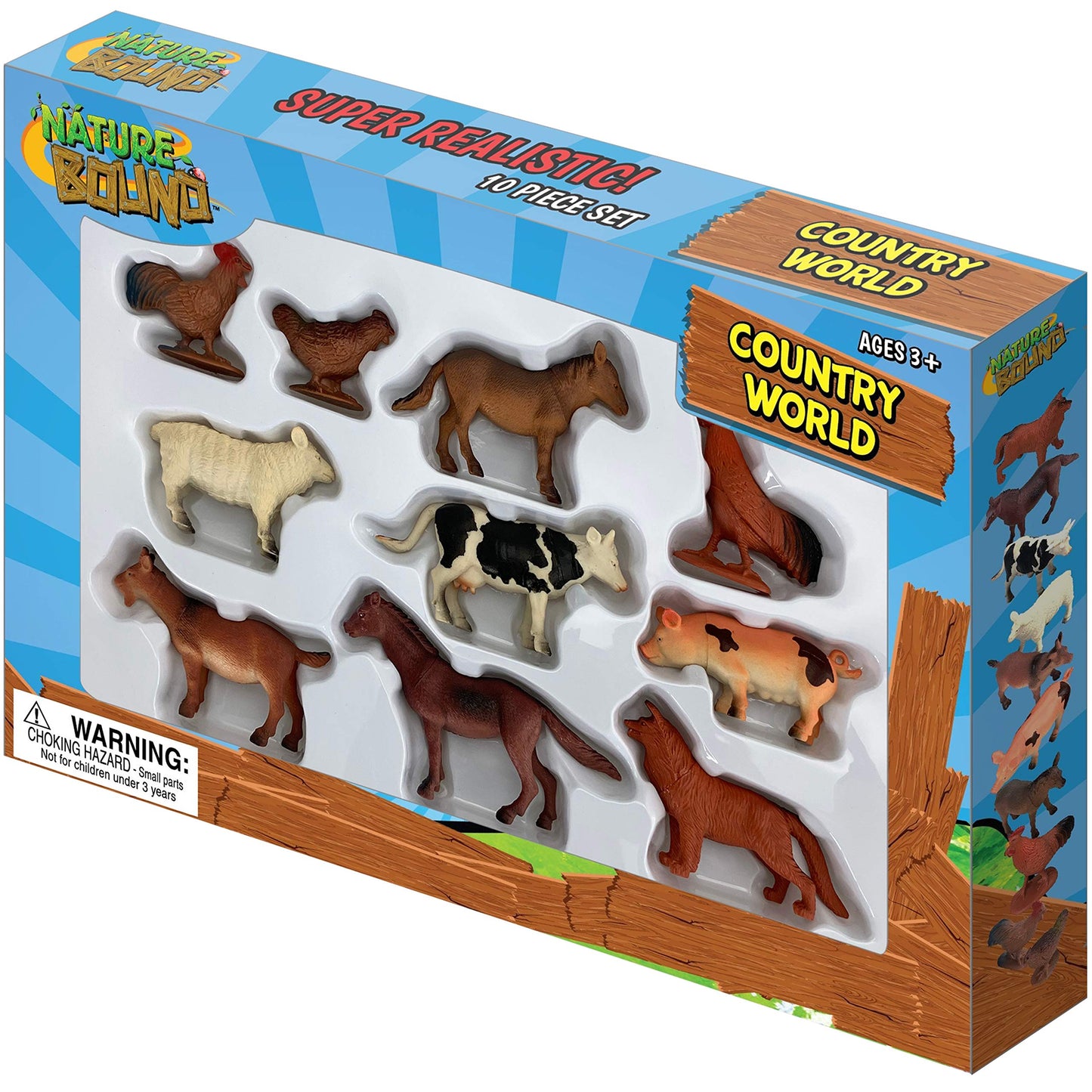Nature Bound Toys - Country World Farm Animals, Boxed Set With Ten Hand Painted Figurines (10 Piece Set), Ages 3+, Assorted
