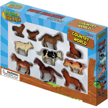 Nature Bound Toys - Country World Farm Animals, Boxed Set With Ten Hand Painted Figurines (10 Piece Set), Ages 3+, Assorted