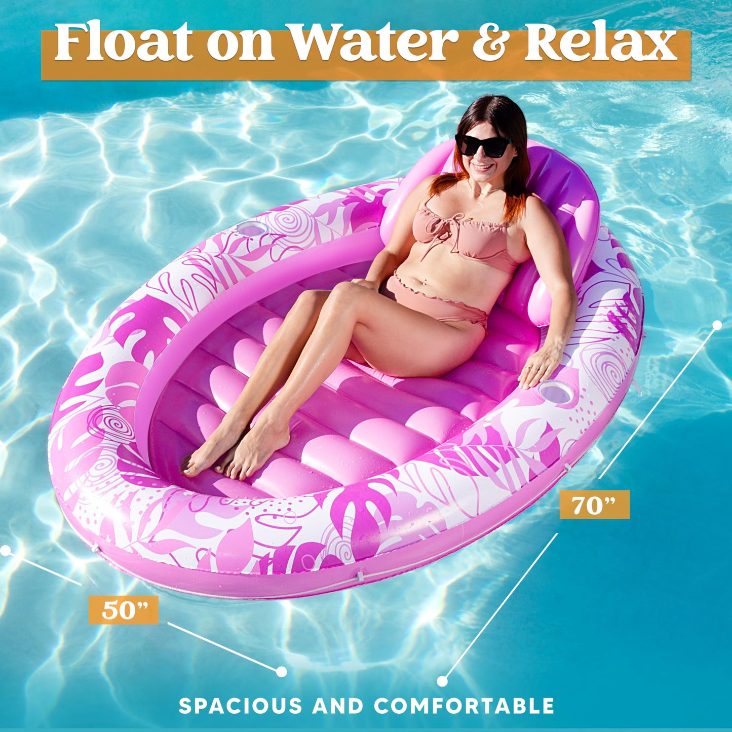 Sloosh Inflatable Tanning Pool Lounger Float, 70' X 50' Pool Floats Adult With Pillow,Oval Suntan Tub Raft Floatie,Sunbathing Bed Lounge For Water Blow Up Kids Ball Pit Party Gifts,Pink