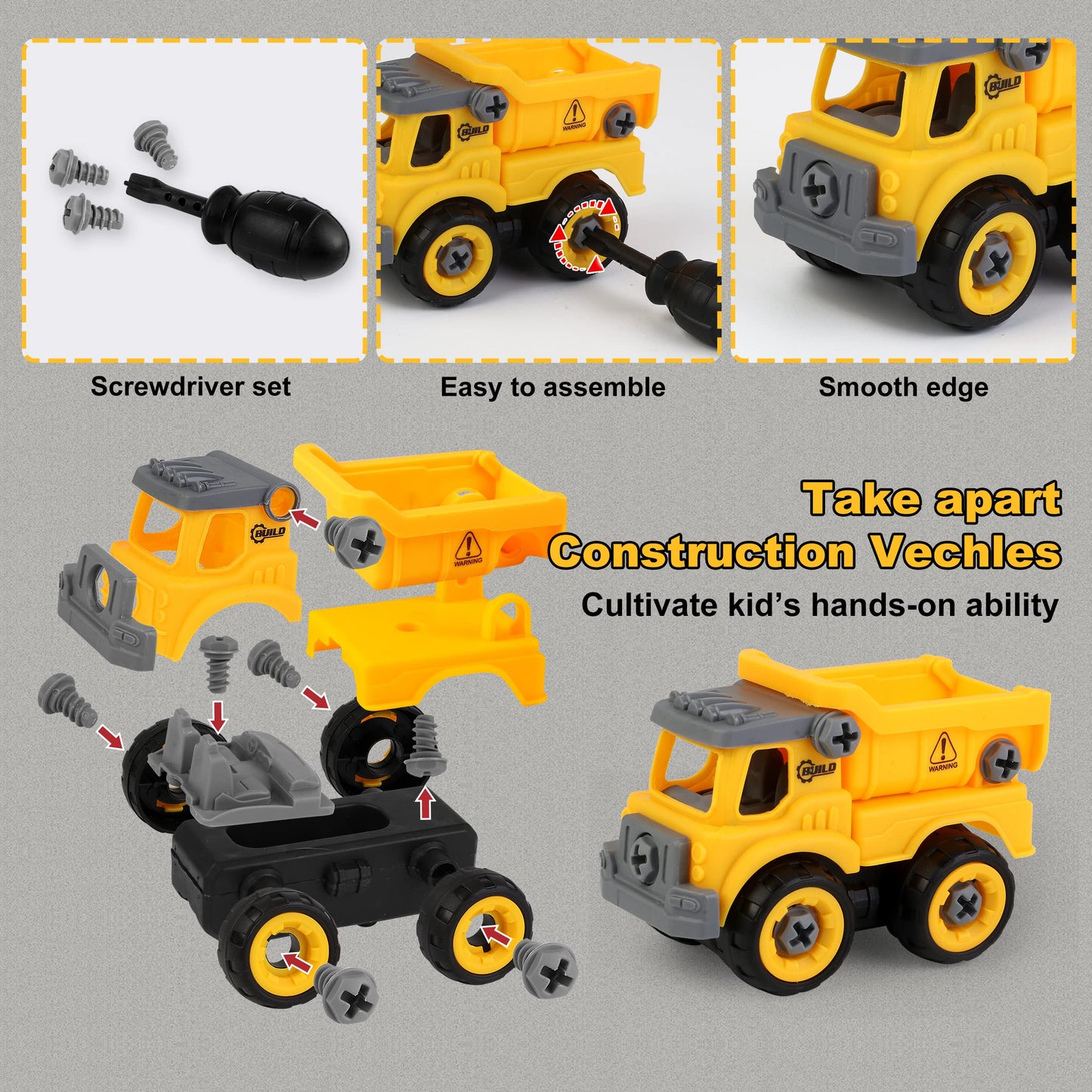 WICOTOO Sand Construction Kit,Sandbox,2.2lbs Magic Sand W/4 Take Apart Construction Trucks,Tower Crane,8 Sand Molds,4 Worker Fig