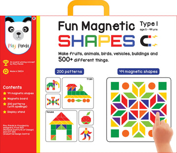 Play Panda Fun Magnetic Shapes (Junior) : Type 1 with 44 Magnetic Shapes, 200 Pattern Book, Magnetic Board and Display Stand,4+