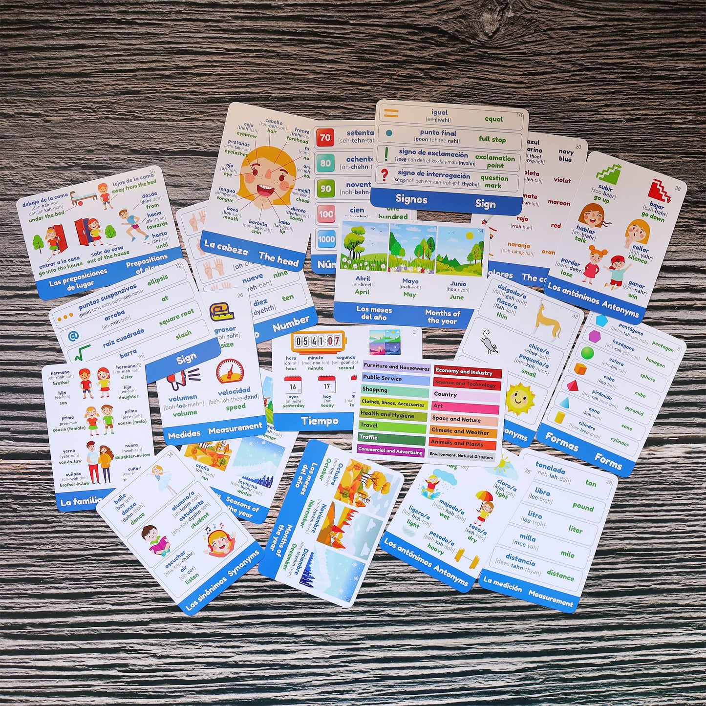 Spedemy Spanish Flash Cards For Adults, Kids - Spanish Vocabulary Flashcards With Pictures, English Meaning, Spanish Pronunciation - 276 Cards, 720 Words, 47 Categories - Alphabet Chart For Beginners
