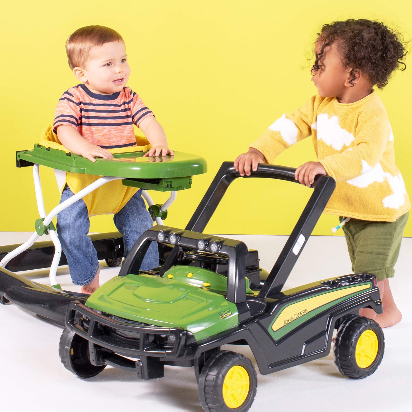Bright Starts John Deere 4-In-1 Gator Green Baby Activity Center & Push Walker With Removable Interactive Steering Wheel Toy, 6 Months And Up