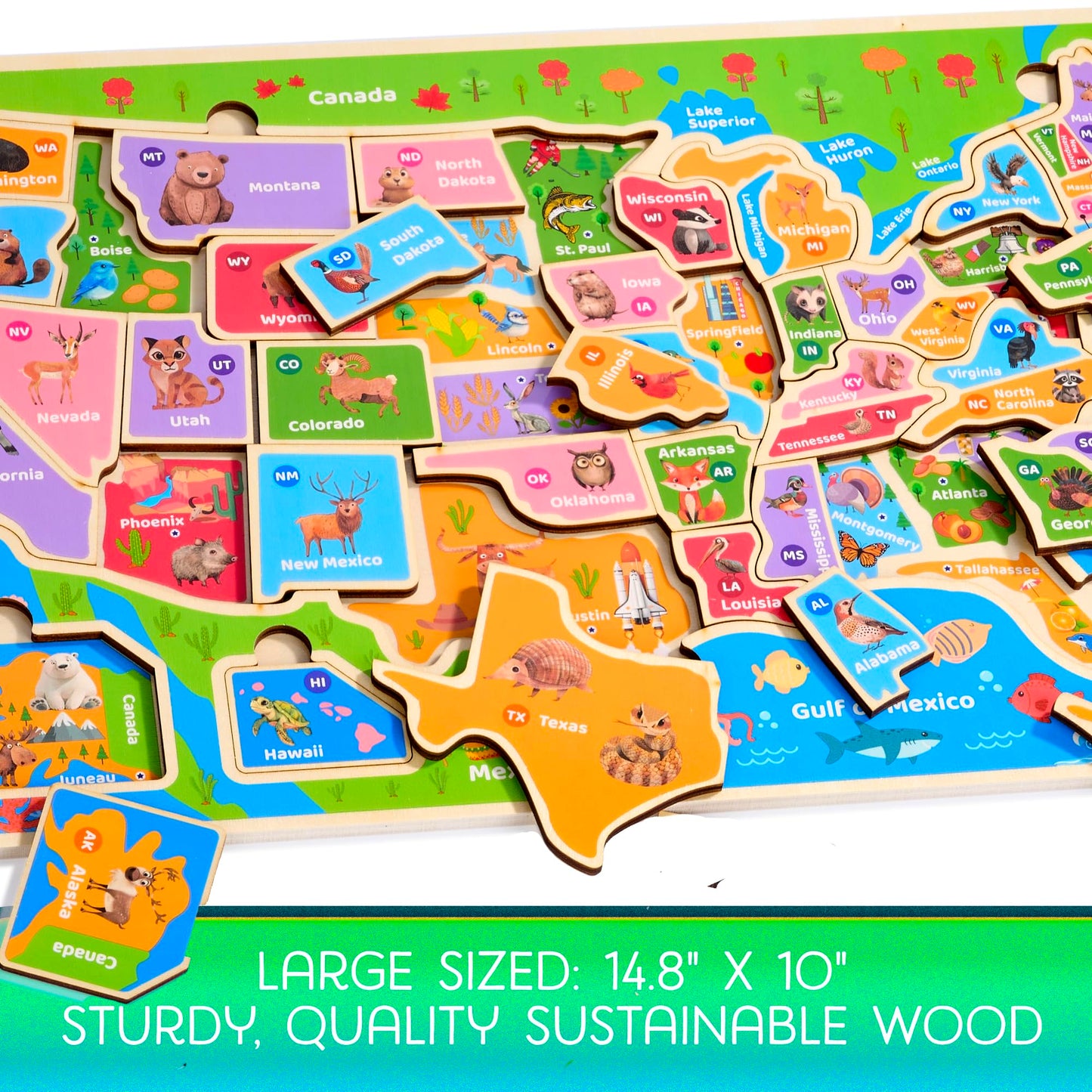 Montessori Mama Wooden Usa Map Puzzle And World Continents And Oceans Map Puzzle (Usa Map Puzzle)