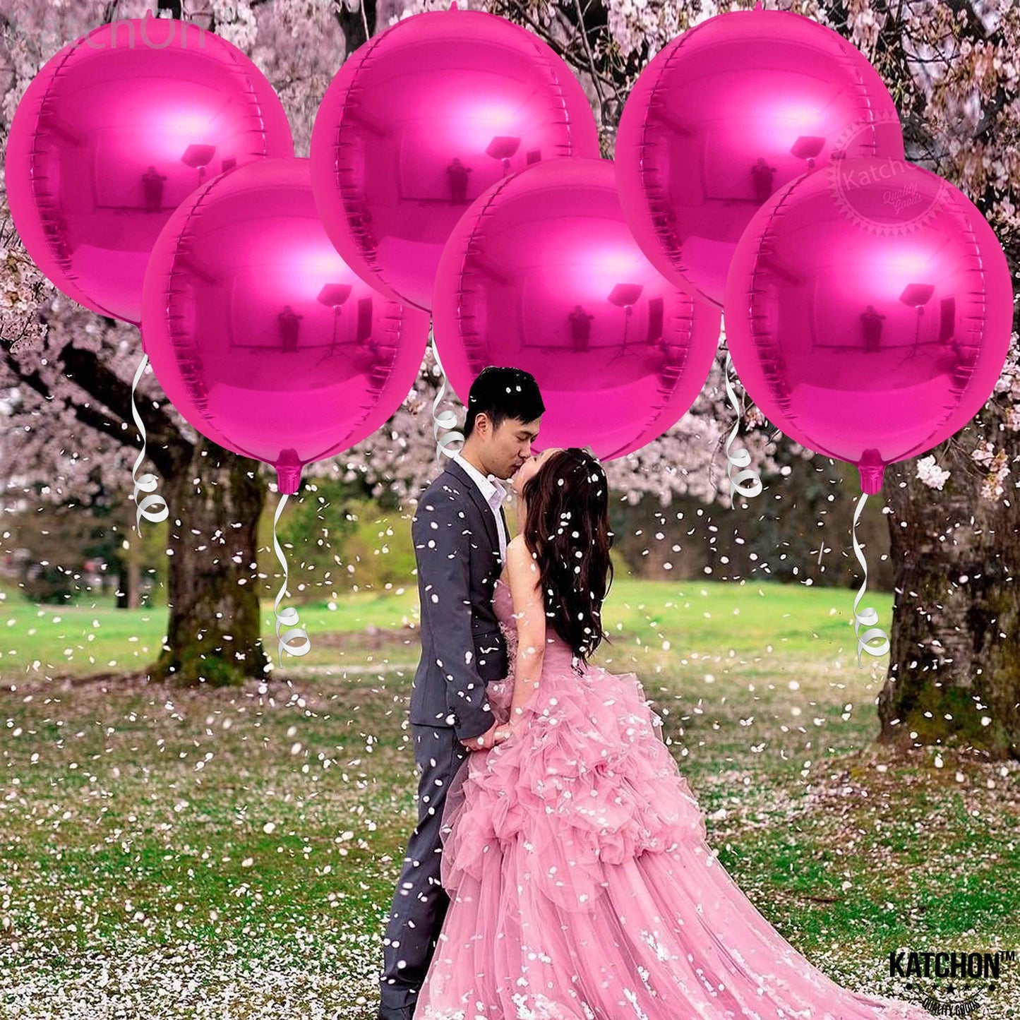 Katchon, Big Hot Pink Balloons - 22 Inch, Pack Of 6 | Round 4D Mylar Hot Pink Foil Balloons | Galentines Balloons For Galentines Day Decorations | Hot Pink Metallic Balloons For Pink Party Decorations