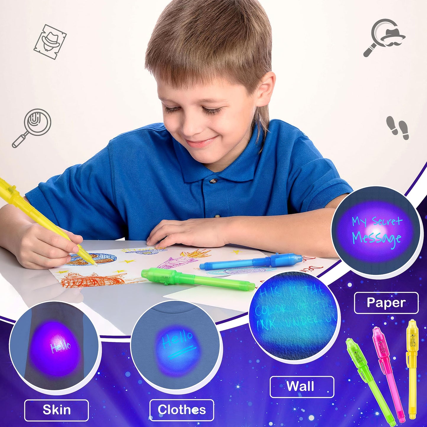 Joycover Invisible Ink Pen, 28Pcs Spy Pen For Kids With Uv Light Magic Marker For Secret Message, Birthday Party Favors For Kids