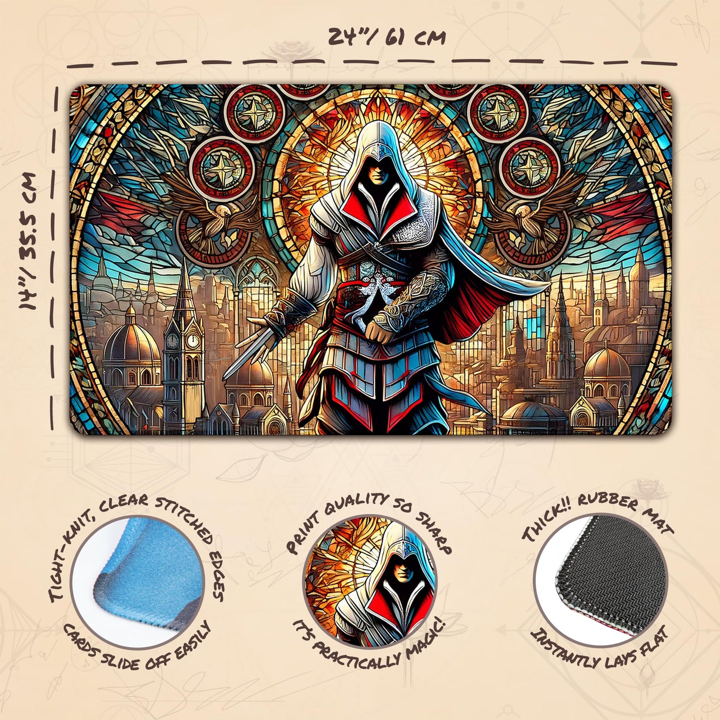 Wizcraft Gaming Paramint Stained Glass Assassin (Stitched) - Mtg Playmat - Compatible With Magic The Gathering Playmat - Play Mt
