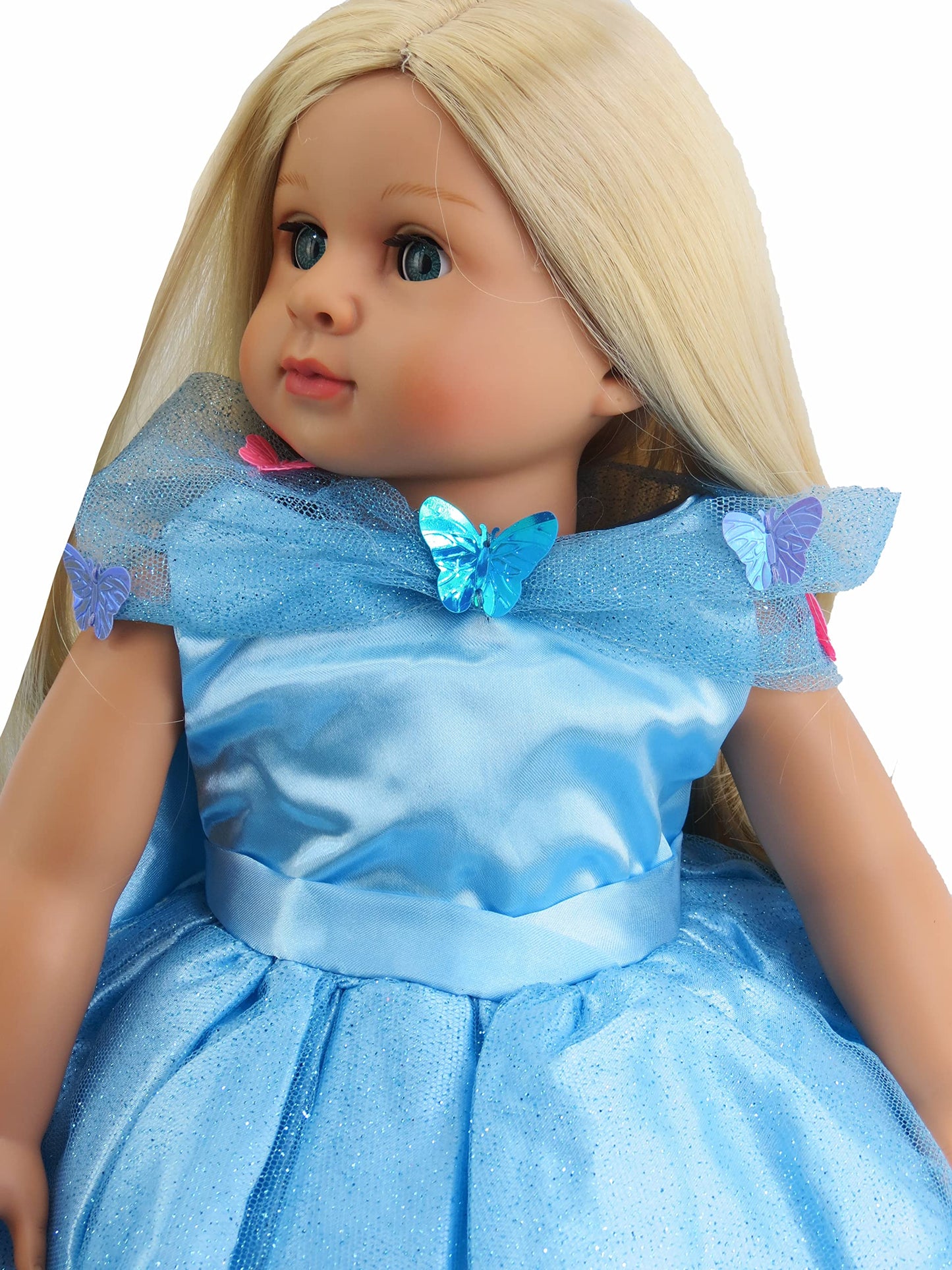 American Fashion World Blue Gown with Butterflies for 18-Inch Dolls | enhanced Quality & Trendy Design | Dolls Clothes | Outfit Fashions for Dolls for Popular Brands