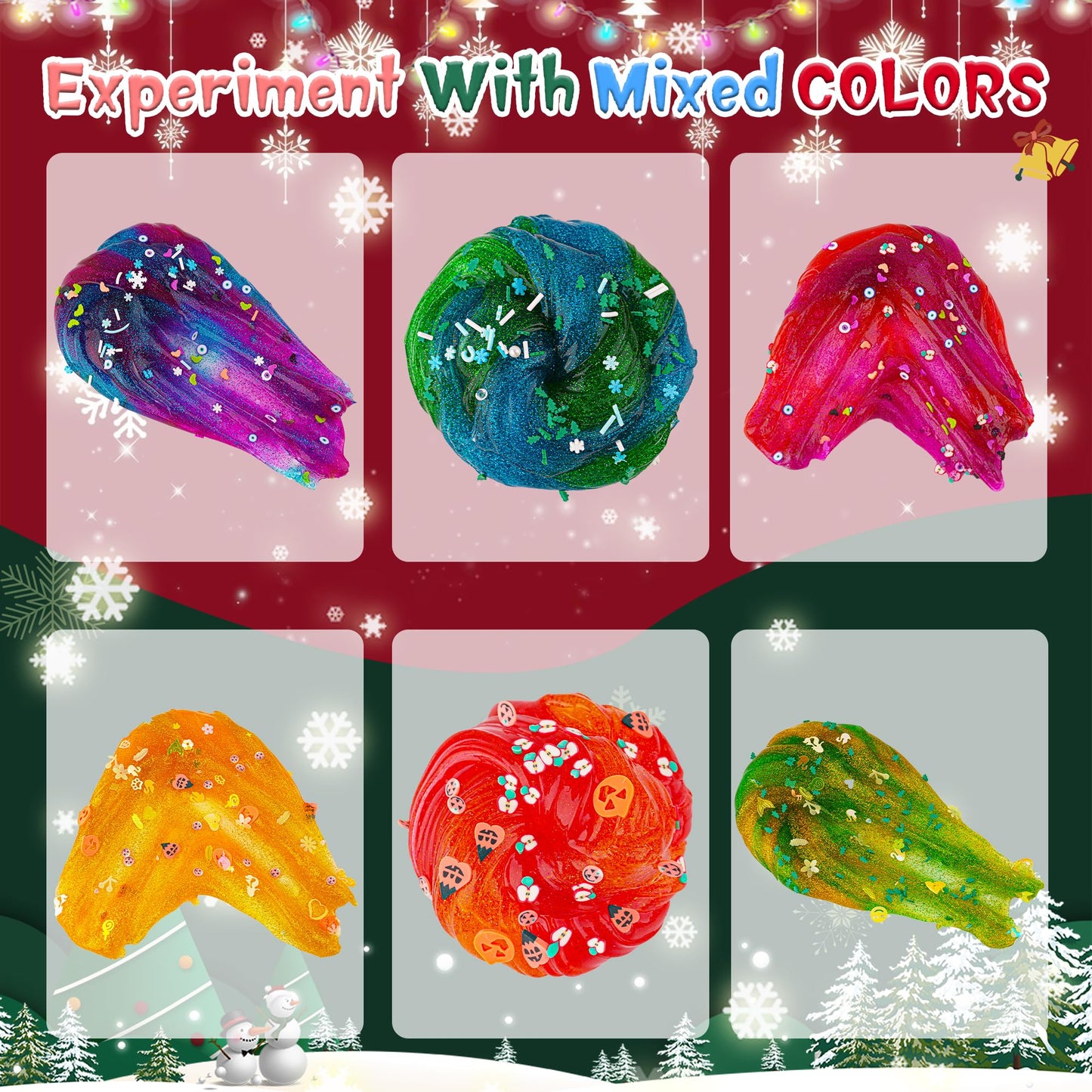 Okaybee 6 Pack Glitter Crunchy Slime Kit, Rainbow Slime For Kids, Christmas Stocking Stuffers, Slime Party Favors Sensory Toys,