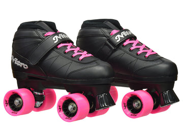 Epic Skates Super Nitro Quad Speed Roller Skates, Adult 7, Black/Pink, Nylon Material