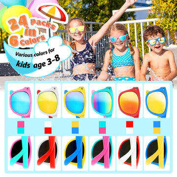 Giftinbox Kids Sunglasses Bulk, 24Pack Kids Sunglasses Party Favor With Uv Protection For Boys Girls, Beach Pool Birthday Party Supplies, Goody Bag Fillers Easter Basket Stuffers Gift For Kids 3-8