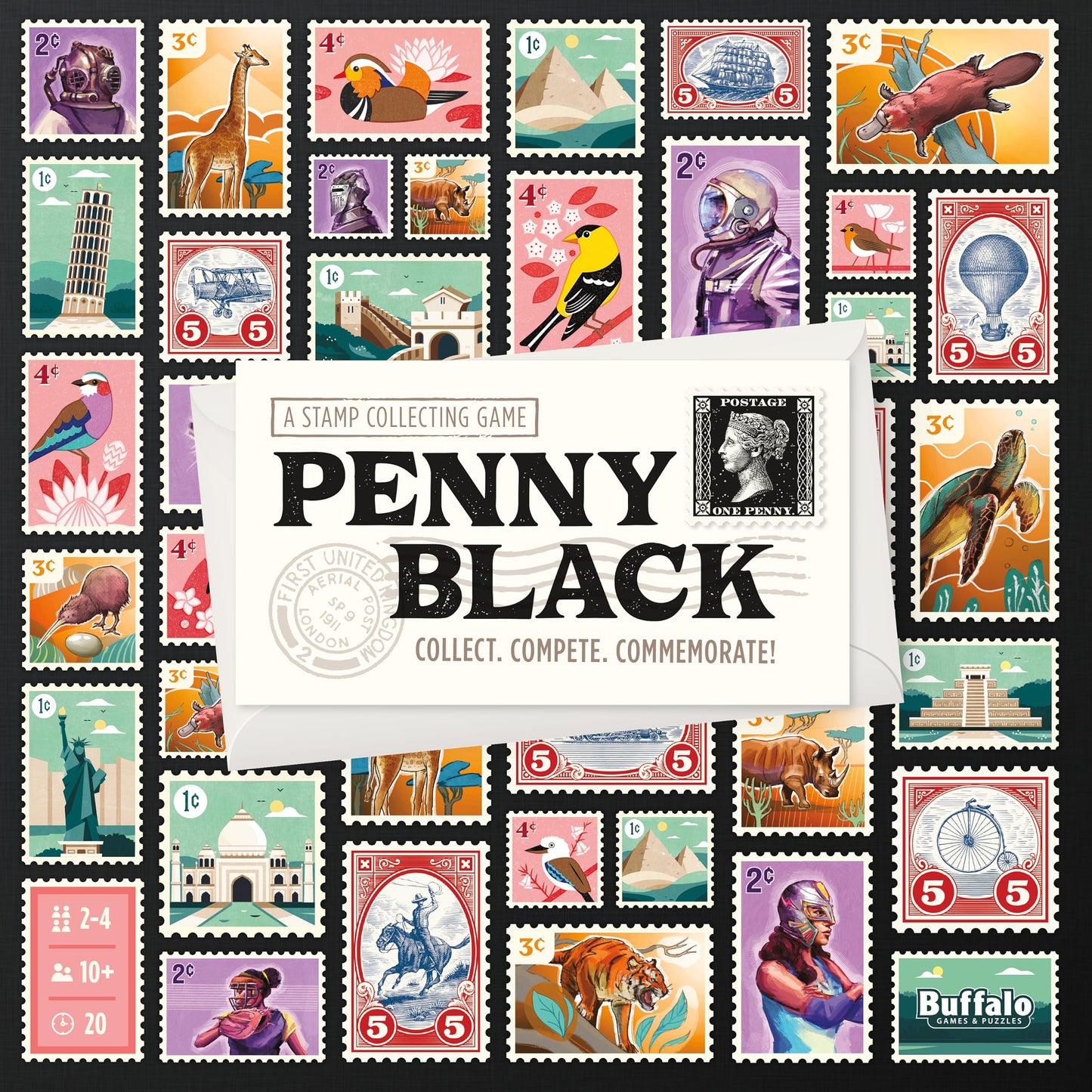 Buffalo Games - Penny Black - Collect Stamps in a Family Night Board Game - Commemorate Game Night Fun - Stamp Collecting Race t