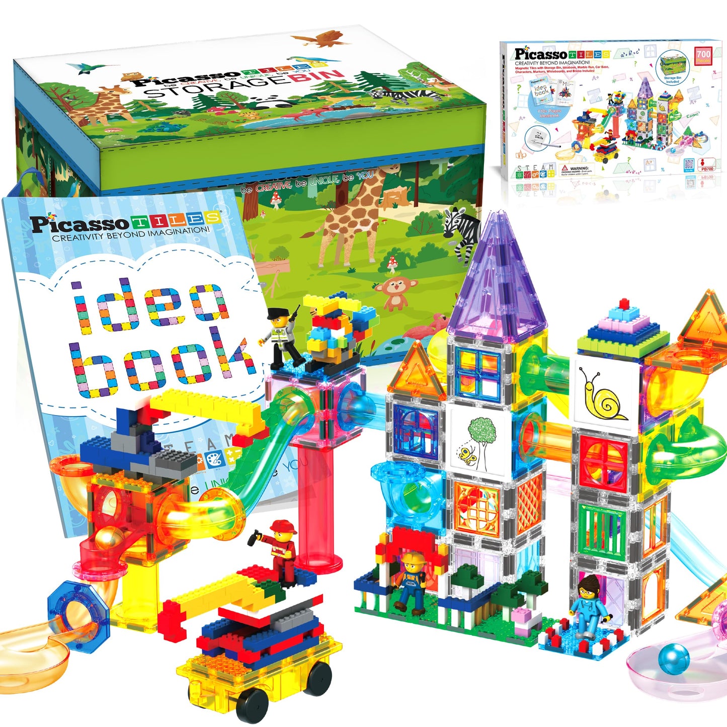 Picassotiles 700 Piece Marble Run Magnetic Tiles And Brick Combo Magnet Tile Building Blocks Construction Toddlers Toys Set With