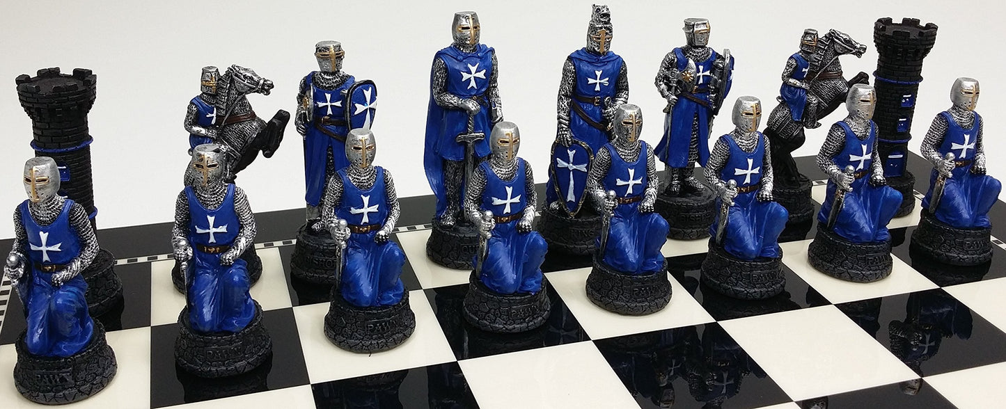 Medieval Times Crusades RED & Blue Maltese Knight Set of Chess Men Pieces Hand Painted - NO Board