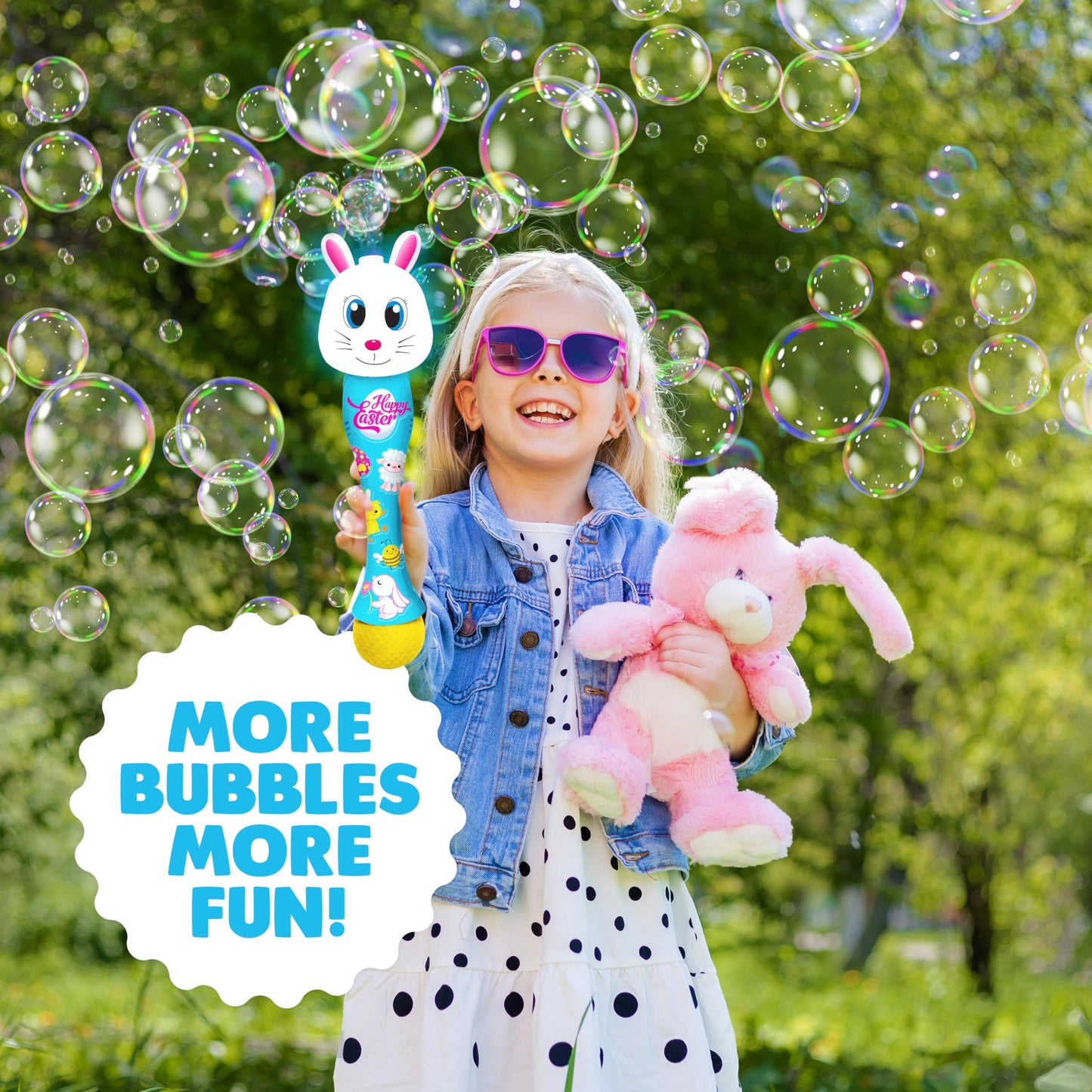 Artcreativity Easter Bunny Bubble Wand, Easter Basket Stuffers For Toddler, 14'' Light Up Automatic Bubble Maker With Led & Musi