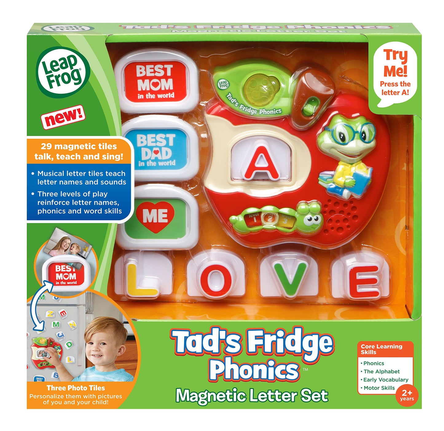 LeapFrog Tad's Fridge Phonics Magnetic Letter Set - Plastic, 9"W x 6"H x 1"D, Colorful Letters, Model 80-602800