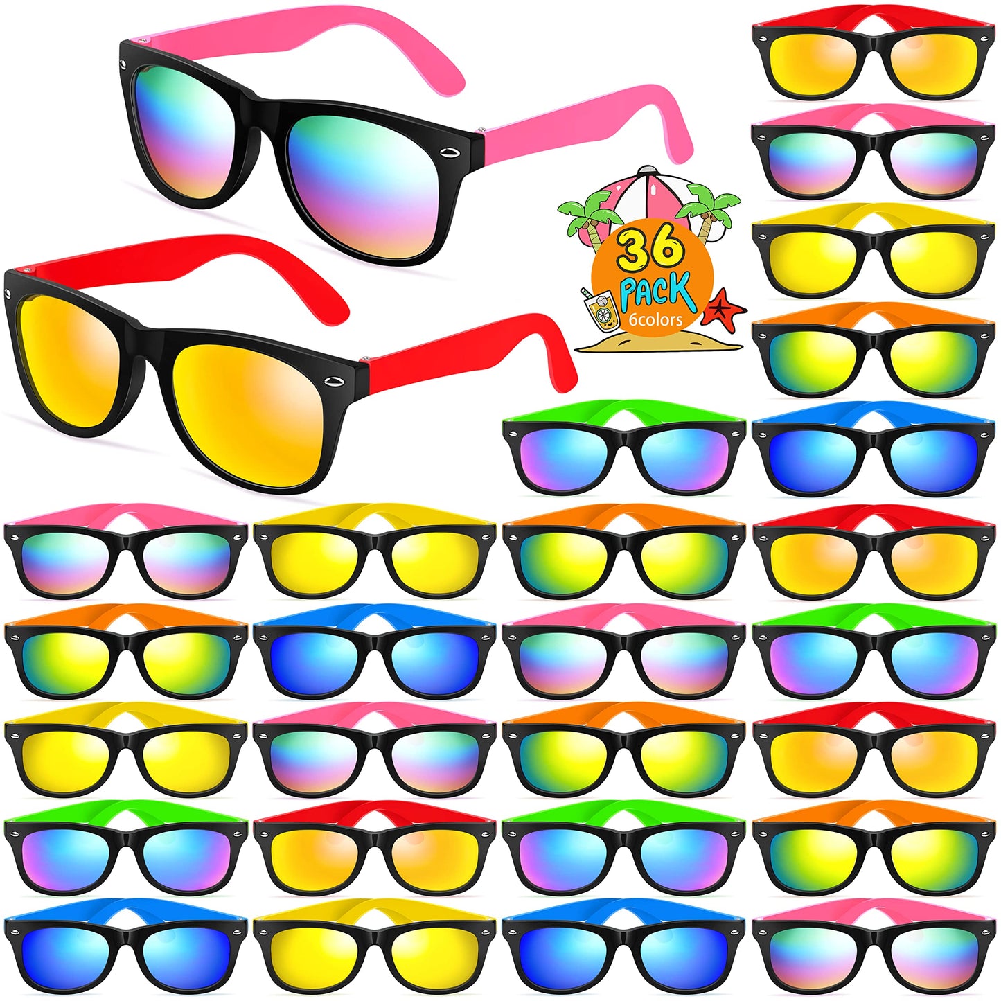 Kids Sunglasses Bulk,Neon Sunglasses Party Favors With Uv400 Protection For Kids, Boys And Girls, Valentines Day Gifts For Kids, Birthday Graduation Party Supplies, Beach, Pool Party Favors