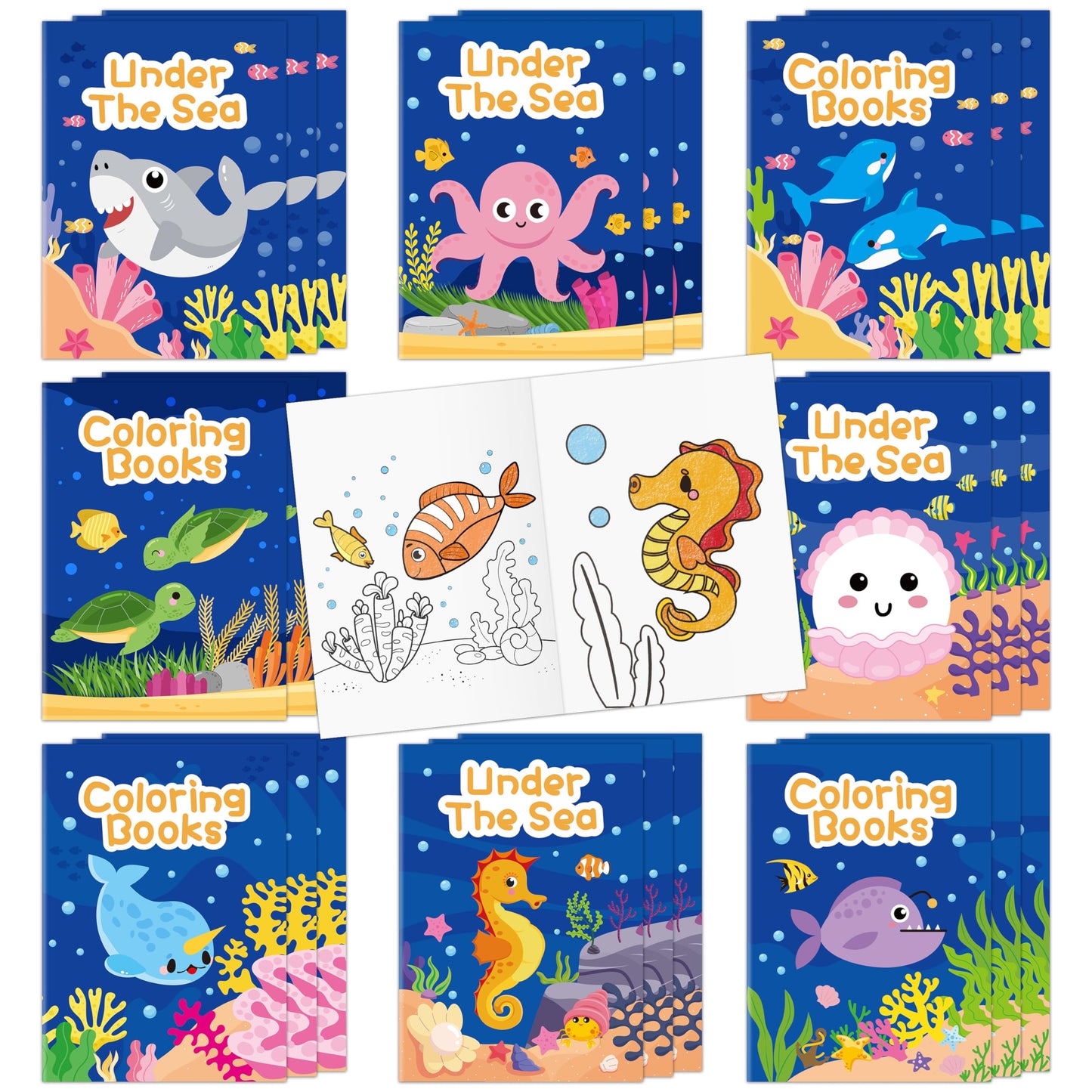 Japbor Ocean Animals Coloring Books - 24Pcs Under The Sea Mini Colouring Book Bulk For Kids Party Favors, Sea Animal Summer Diy