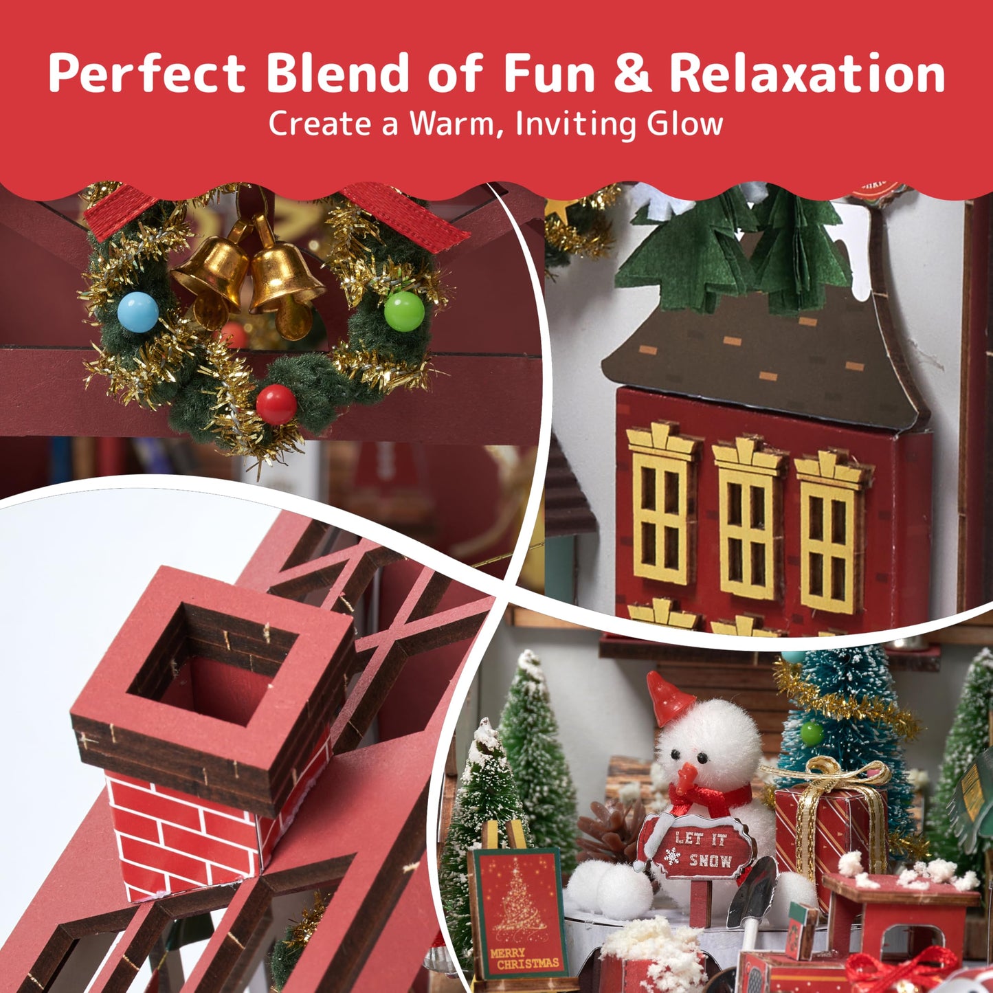 Prextex Diy Christmas Book Nook - 232 Building Pieces - Full Miniature Dollhouse Set With Aaa Battery (Not Included) Operated Li