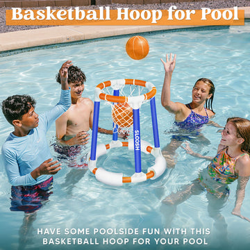 Sloosh Pool Basketball Hoop Toys, Floating Basketball Pool Game, Swimming Floats Toys With Balls Pump, Summer Outdoor Water Play Toy For Kids And Adults (Blue Orange)