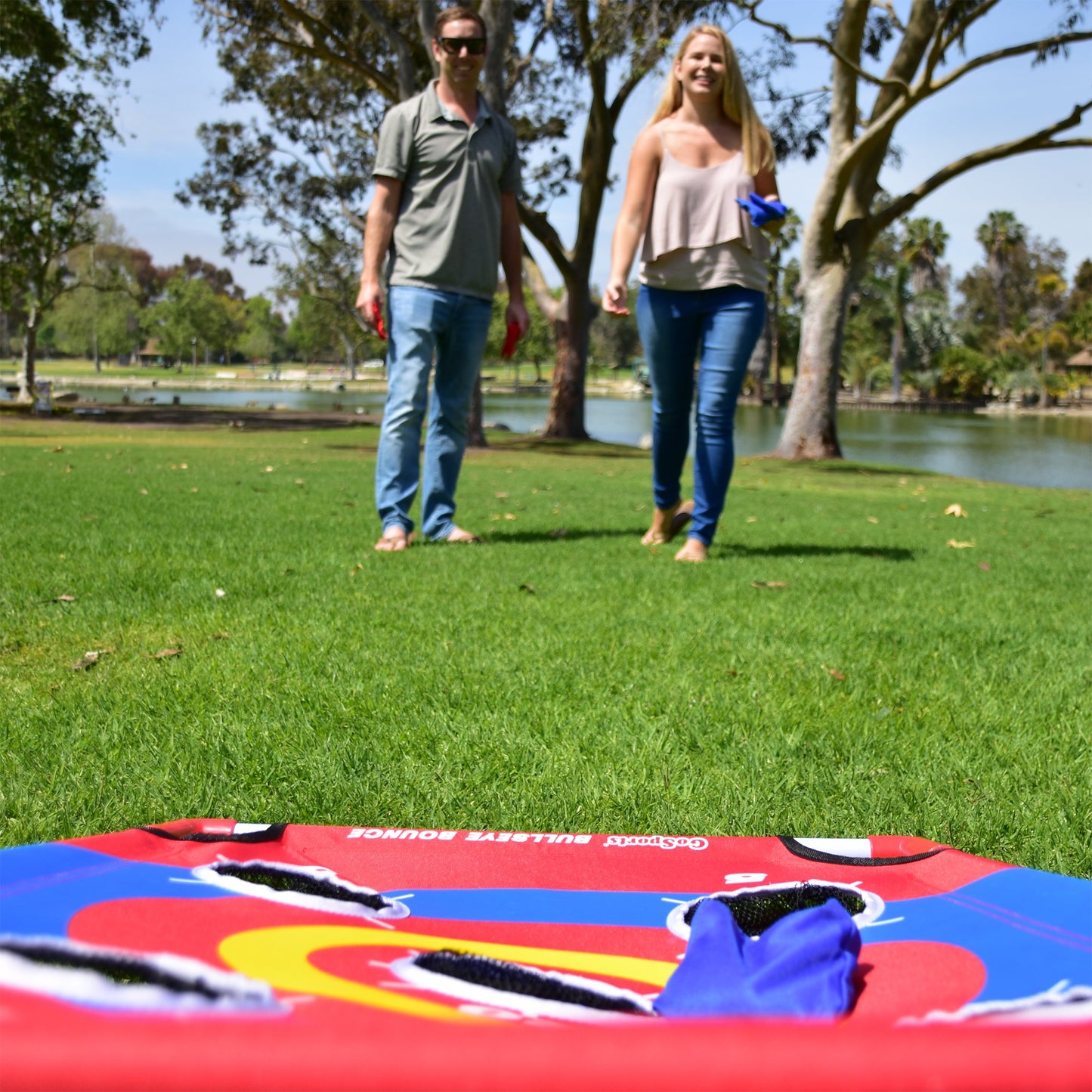 GoSports Bullseye Bounce Cornhole Toss Game - Multicolor, 3ft x 2ft, Fun for All Ages, Includes Game Rules