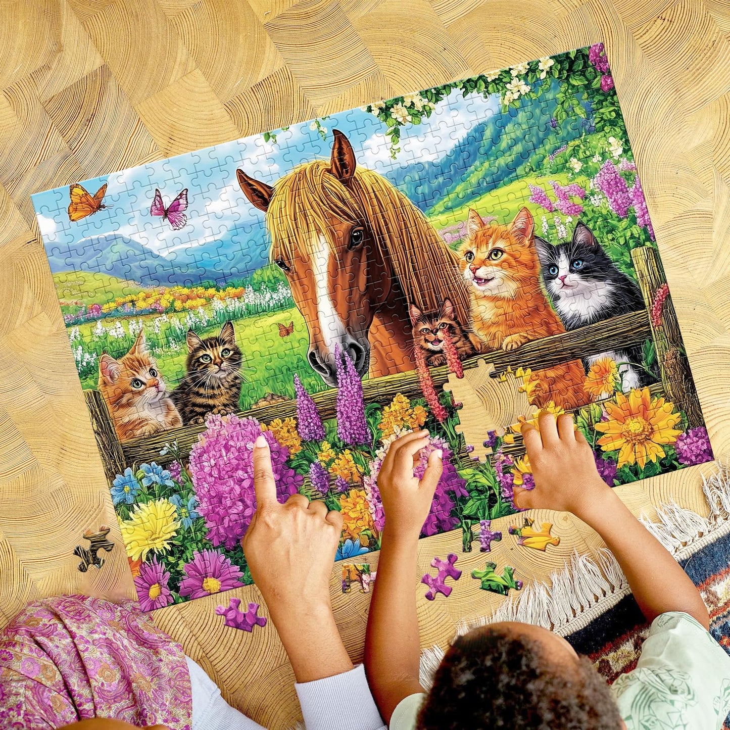 500 Piece Puzzle For Adults- Cats And Horses Puzzle| Recycled Paper Farm Jigsaw Puzzles 500 Pieces | Challenging Family Activity
