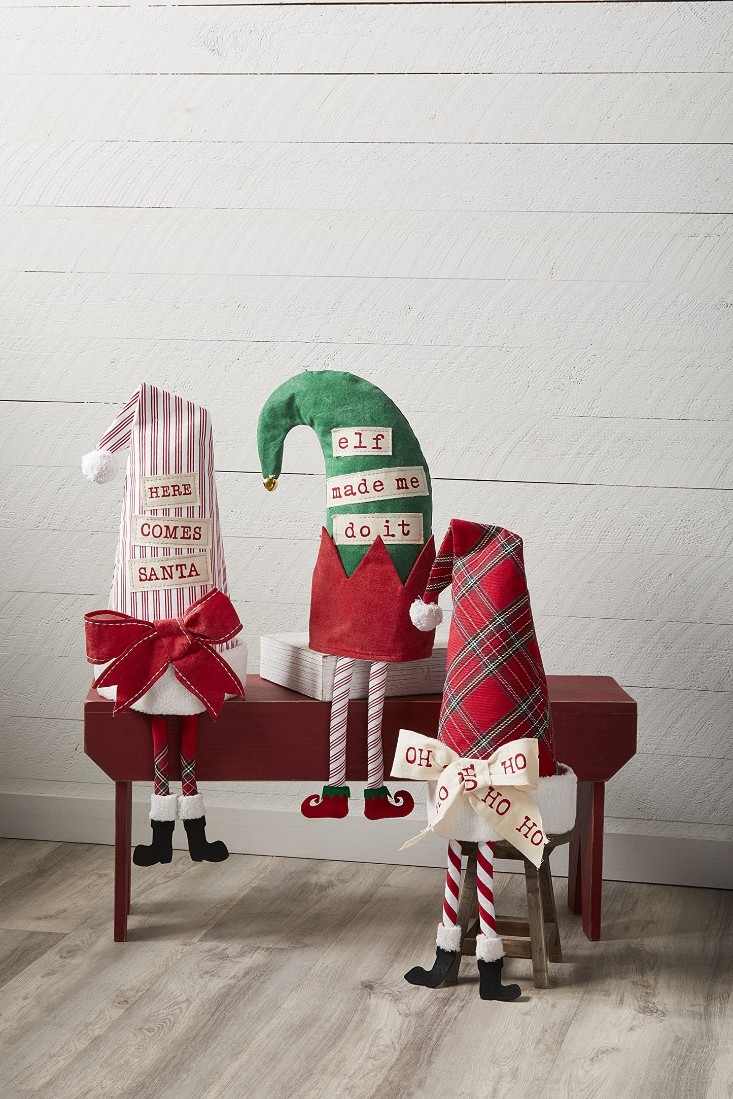 Mud Pie Christmas Dangle Leg Hat Sitter, 30" x 13.5", Canvas, Ho Ho Ho, Model 40030133H