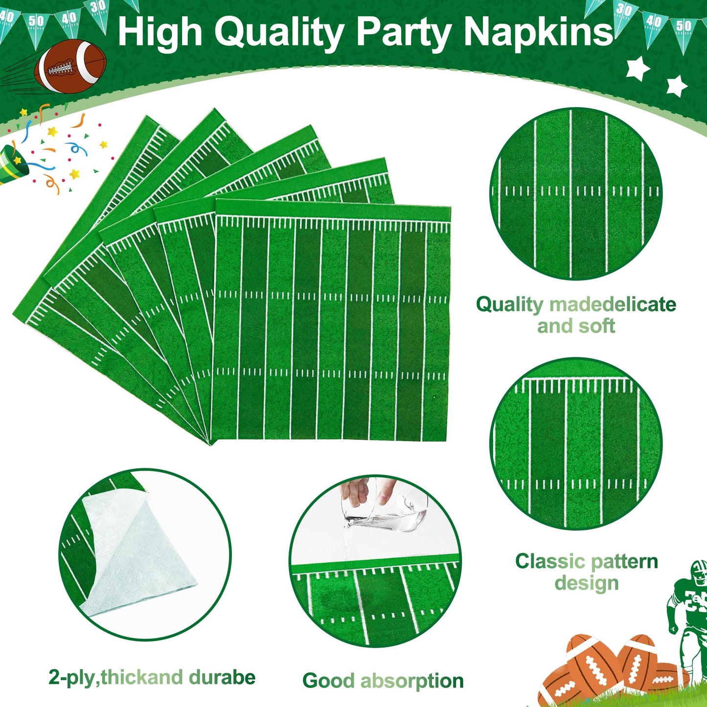 Lmjunzz 121Pcs Super Bowl Football Party Supplies Set, Serves 30 Guests Including Football Paper Plates, Dessert Plates, Napkins