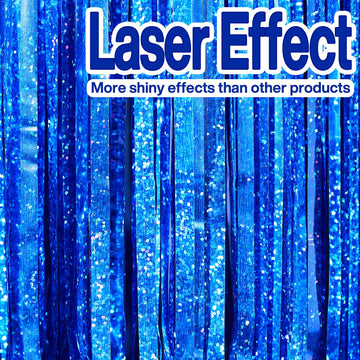 PartyWoo 2 pcs Royal Blue Foil Fringe Curtain, Metallic Foil Tinsel Fringe Backdrop Door Fringe for Birthday Wedding Party Photo
