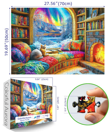 Northern Lights Landscape Jigsaw Puzzles For Adults Fantasy Fairy Cat 1000 Piece Book Room Puzzle For Adults With Letters On Bac