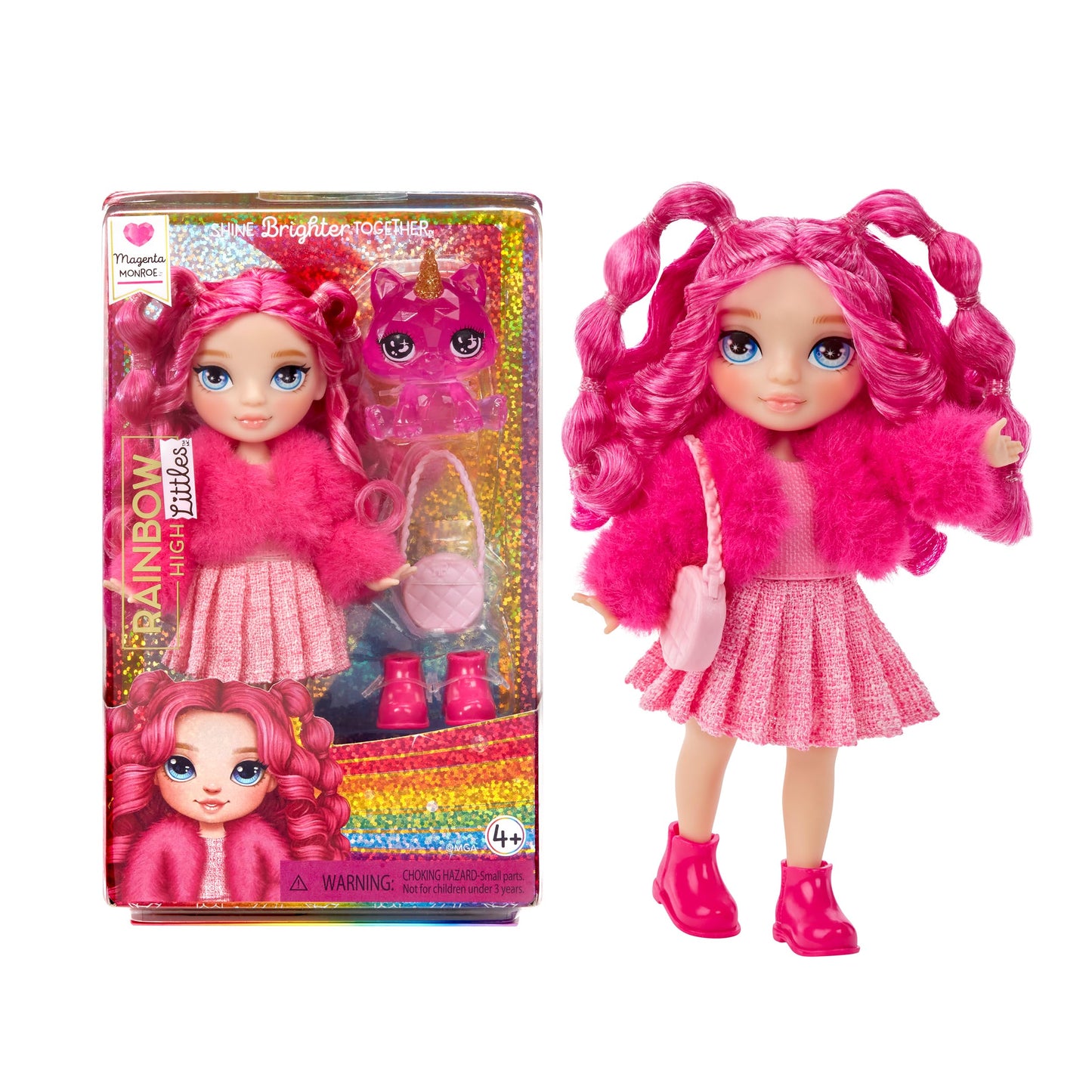 Rainbow High Littles – Magenta Monroe, Pink 5.5' Posable Small Doll With Purse, Magical Pet Kitty, Girls Toy Gift, Kids Ages 4-12 Years