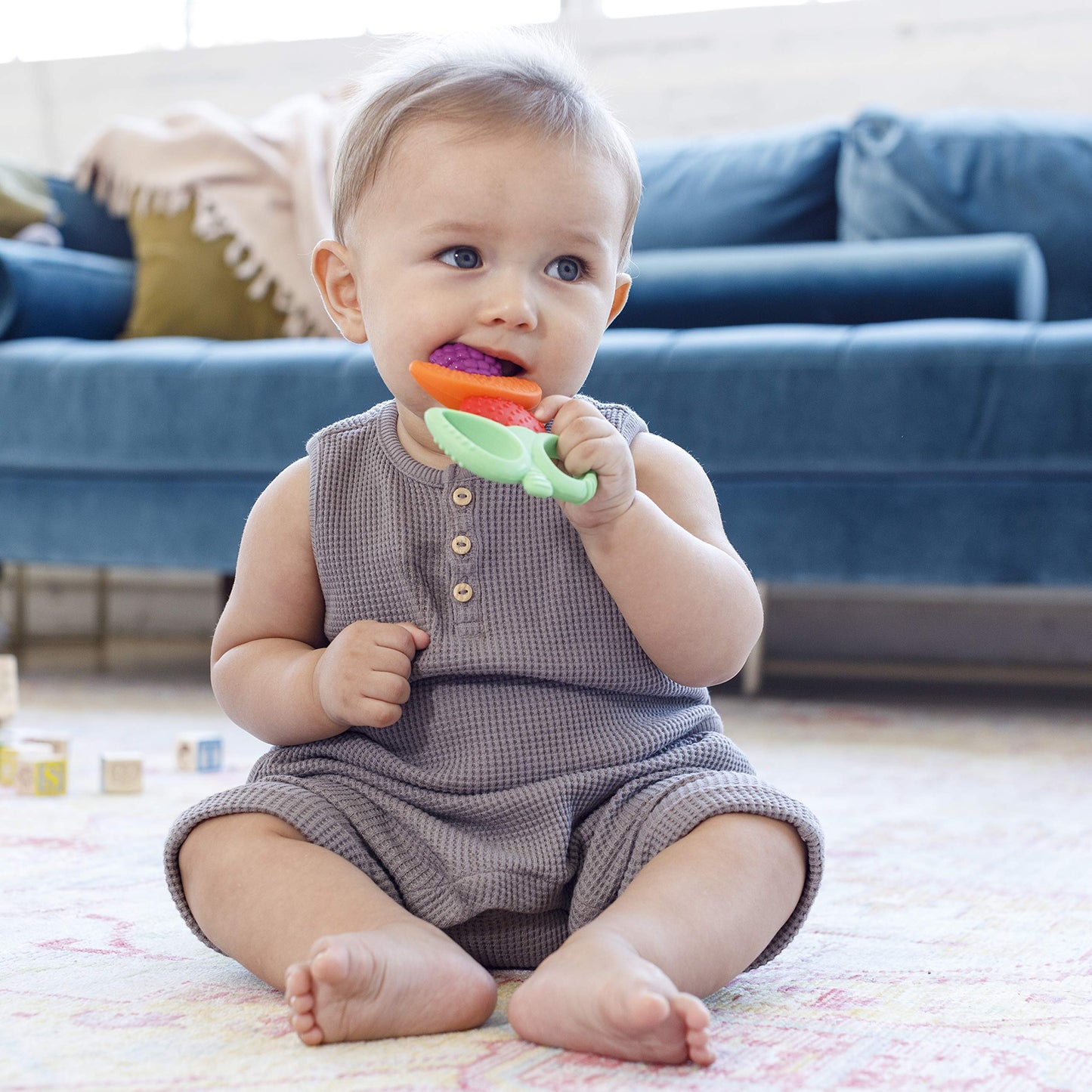 Infantino Lil' Nibbles Textured Silicone Teether -Sensory Exploration And Teething Relief With Easy To Hold Handles, Multicolor