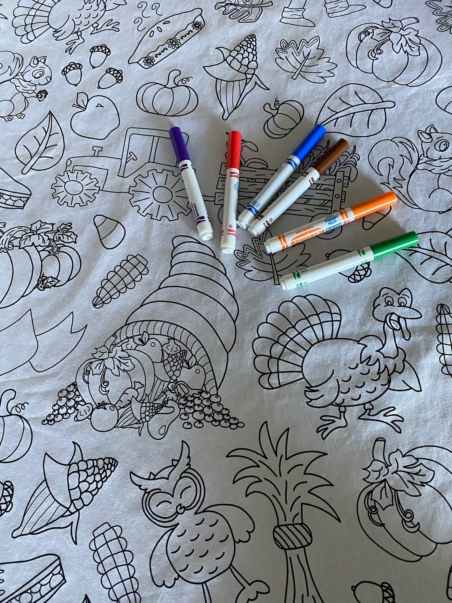 The Coloring Table - Thanksgiving And Fall Fun Design - Rectangle Tablecloth - Fabric Coloring Tablecloth - Colorable Designs -