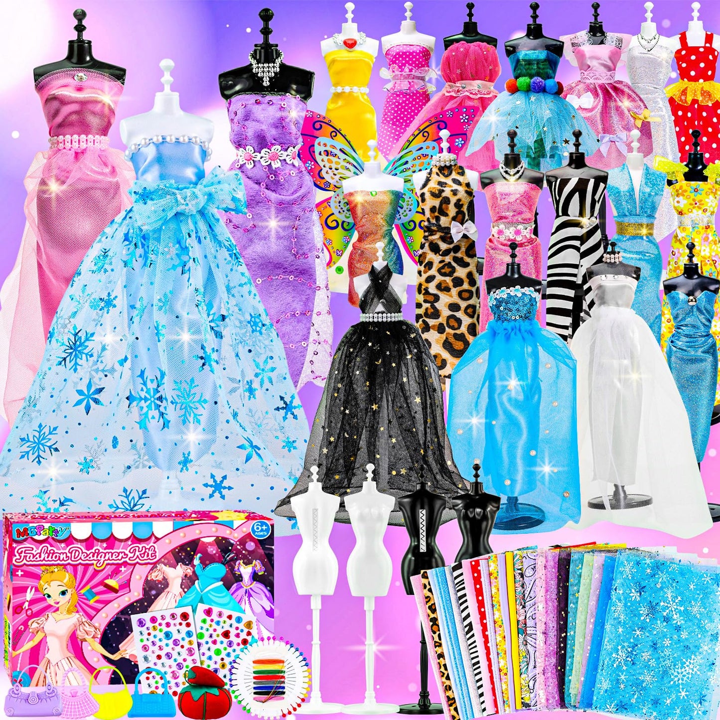 800+PCS Fashion Designer Kits for Girls, Doll Clothes Making Kit with 4 Mannequins, Creativity DIY Arts & Crafts Toys for Kids,