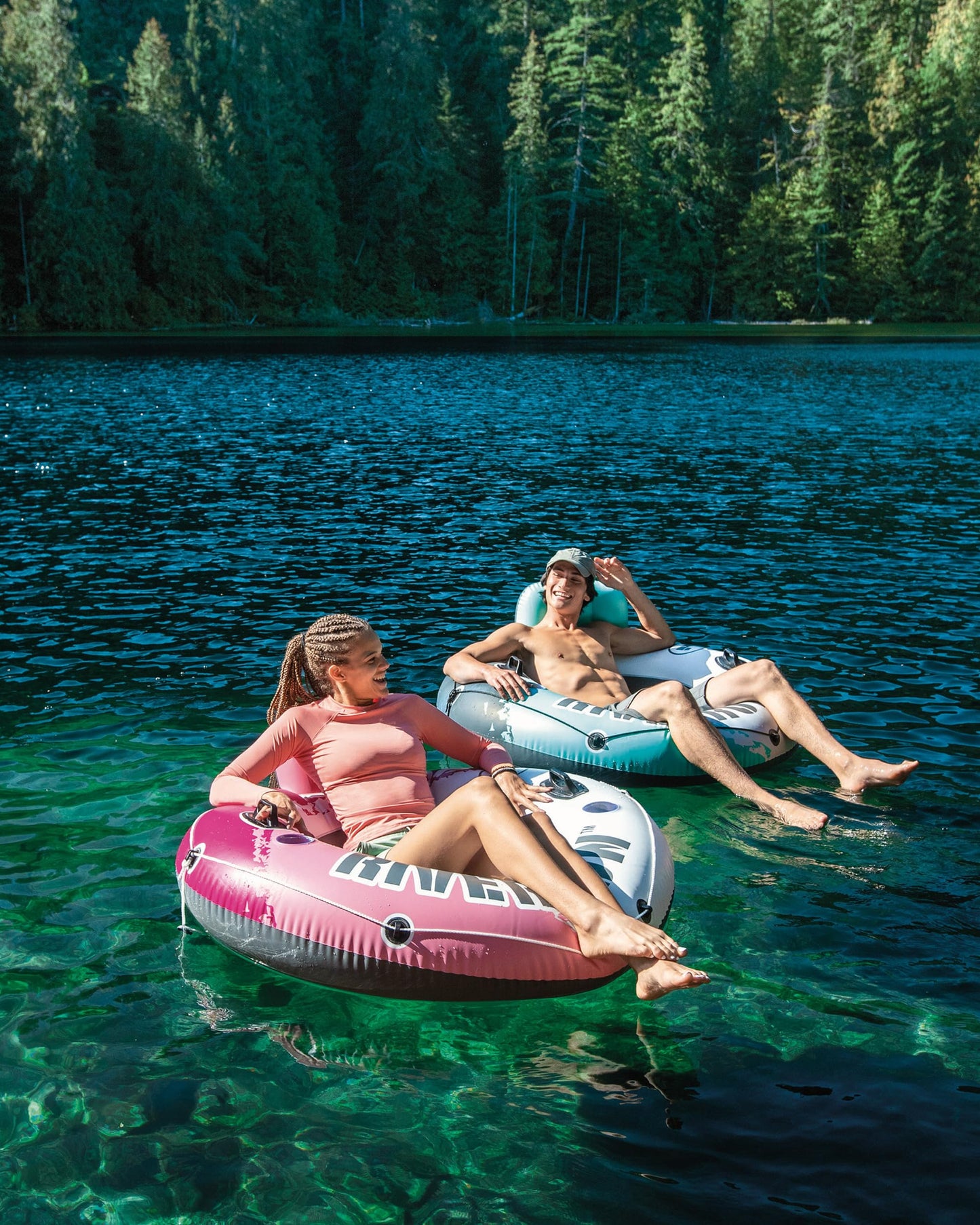 Intex 58824Ep River Run 1 Inflatable Floating Lounge: Comfortable Backrest - Built-In Cup Holders - Durable Grab Handles - All A