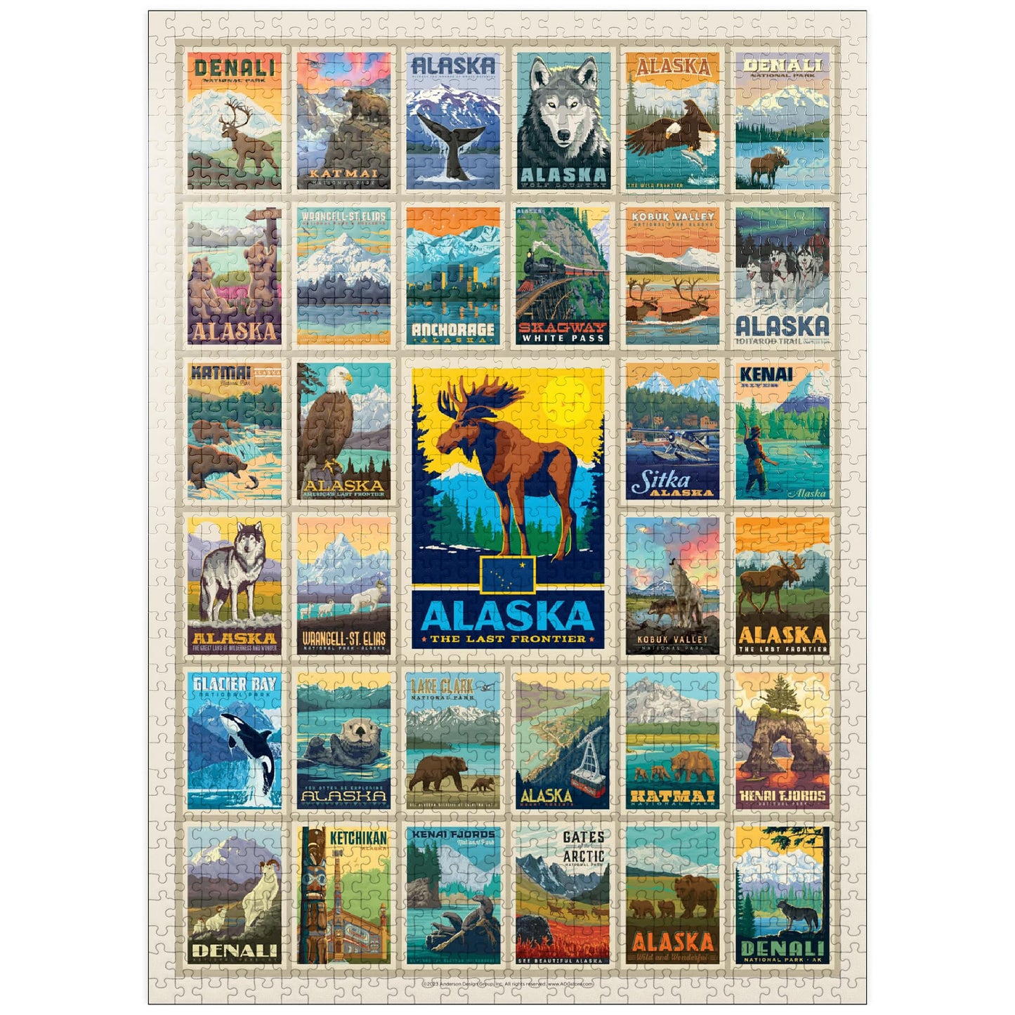 Mypuzzle Alaska: Multi-Image Print, State Pride, Vintage Poster - Premium 1000 Piece Jigsaw Puzzle For Adults