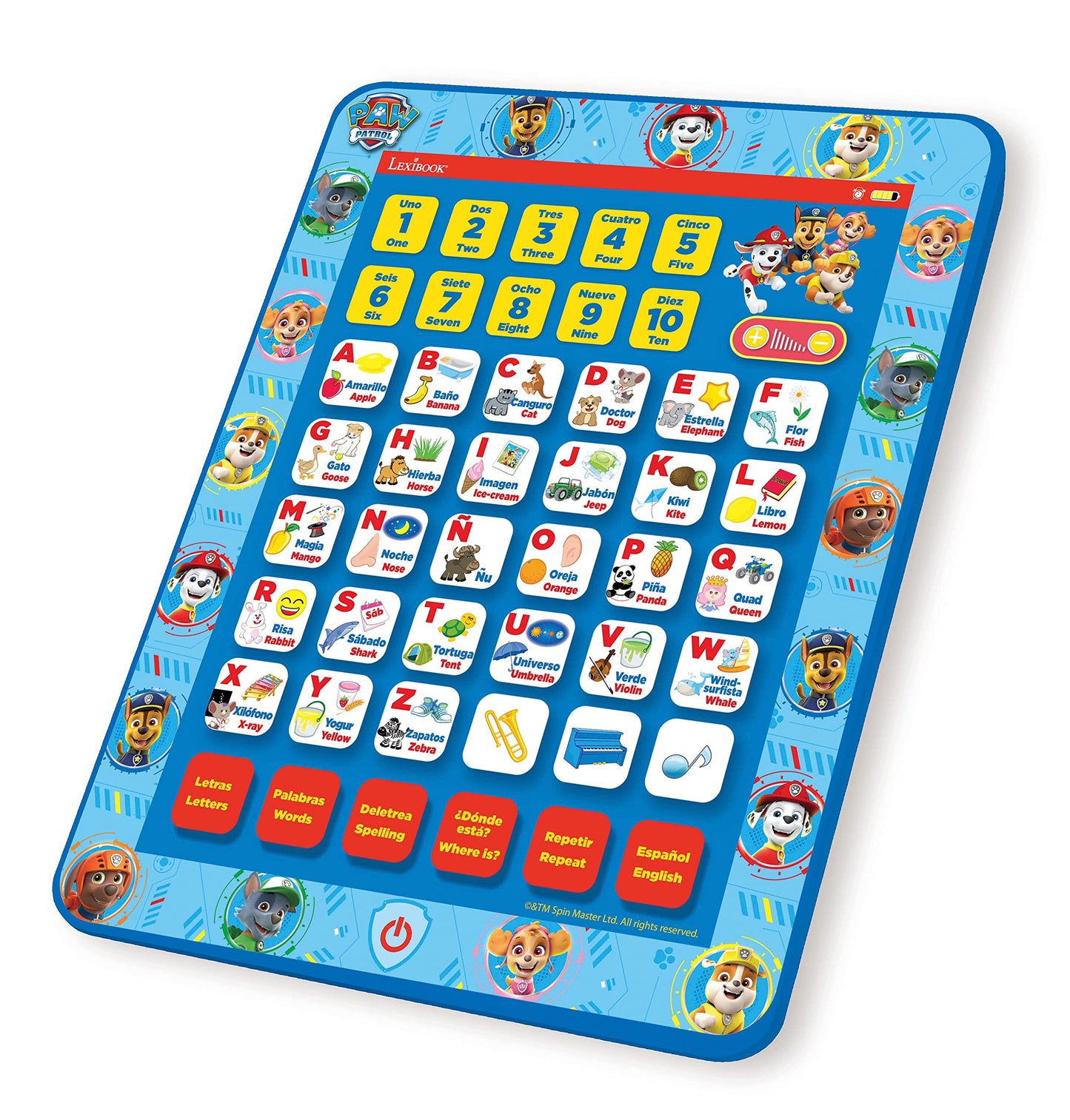 Lexibook, Paw Patrol, Educational Bilingual English/Spanish Interactive Learning Tablet, Toy To Learn Alphabet, Letters, Numbers, Words, Spelling And Music, Blue, Jcpad002Pai2