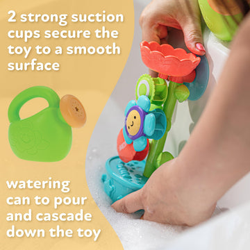 Nuby Flow N' Grow Garden Bath Toy - Bright Colors, Small Plastic Toy for 18+ Months, Suction Cup Watering Can & Flower