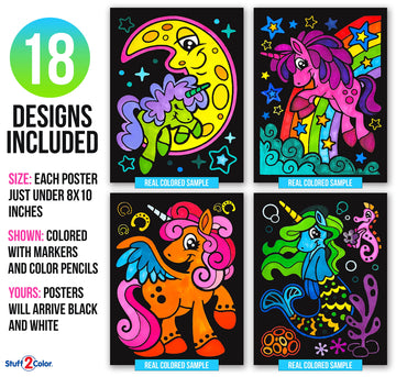 Super Pack of 18 Fuzzy Velvet Coloring Posters (Unicorn Fun Edition) - Great for Family Time, Arts and Crafts, Travel, Quiet Tim